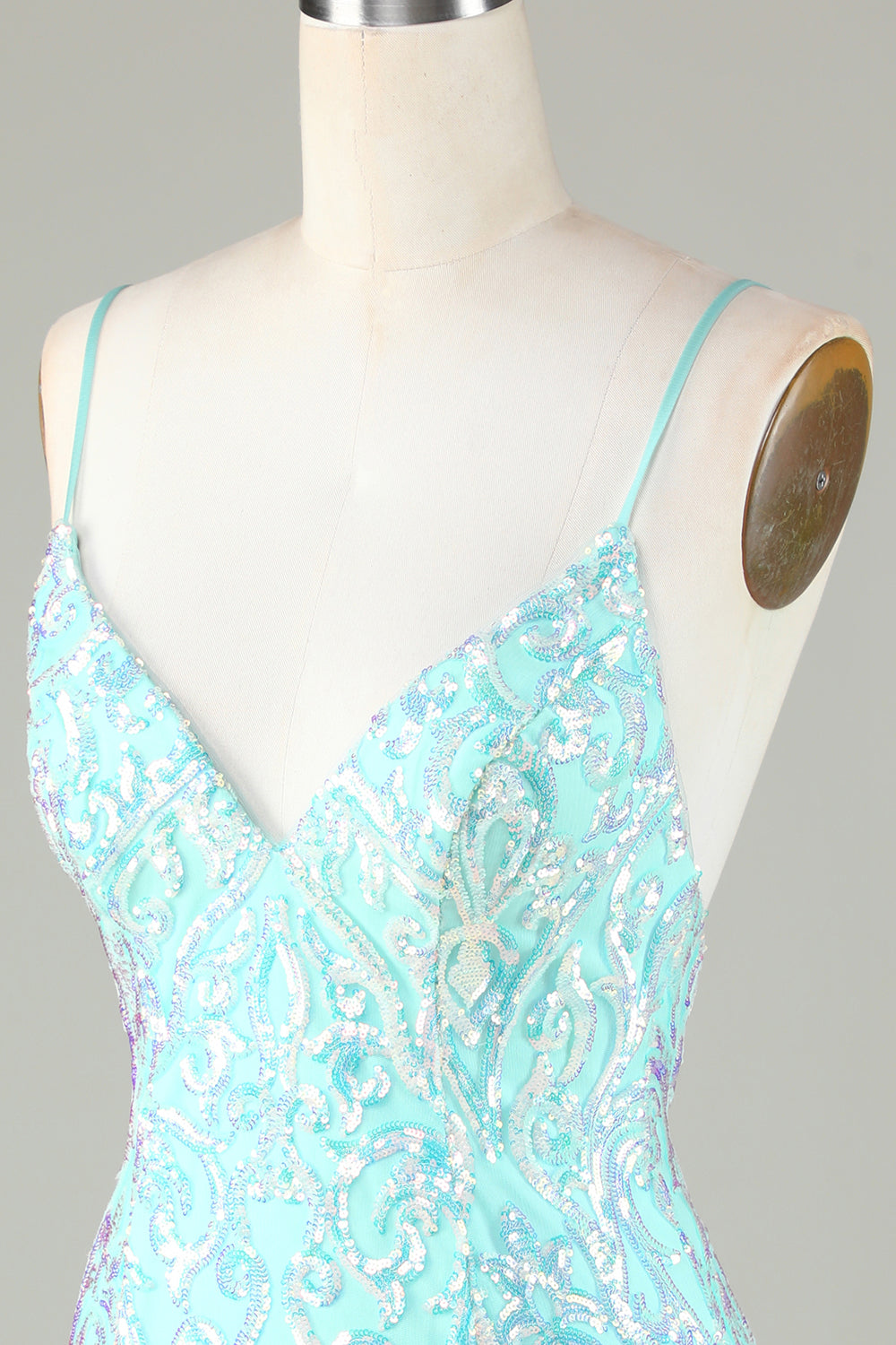 Sparkly Tight Spaghetti Straps Green Homecoming Dress with Backless Beautiful