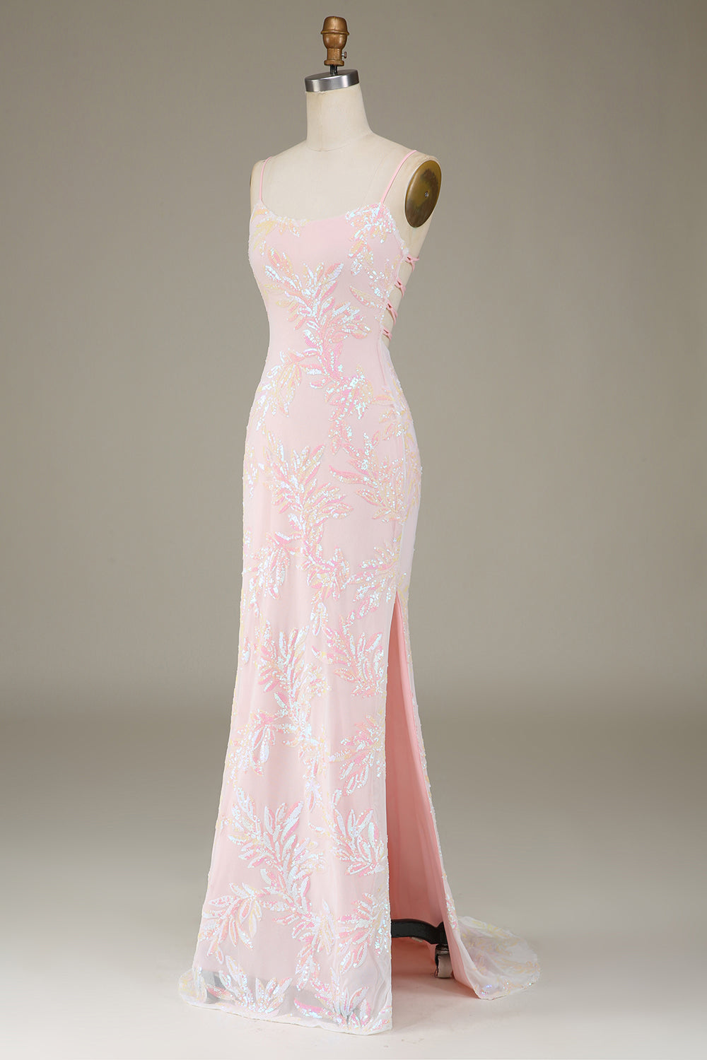 Mermaid Sparkly Pink Prom Dress with Slit Floor Length Beautiful
