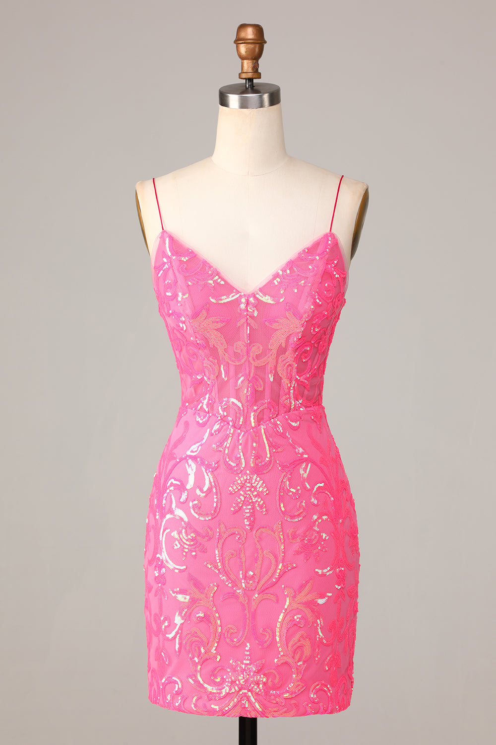 Amazing Sheath Fuchsia Spaghetti Straps Sequins Homecoming Dress Short