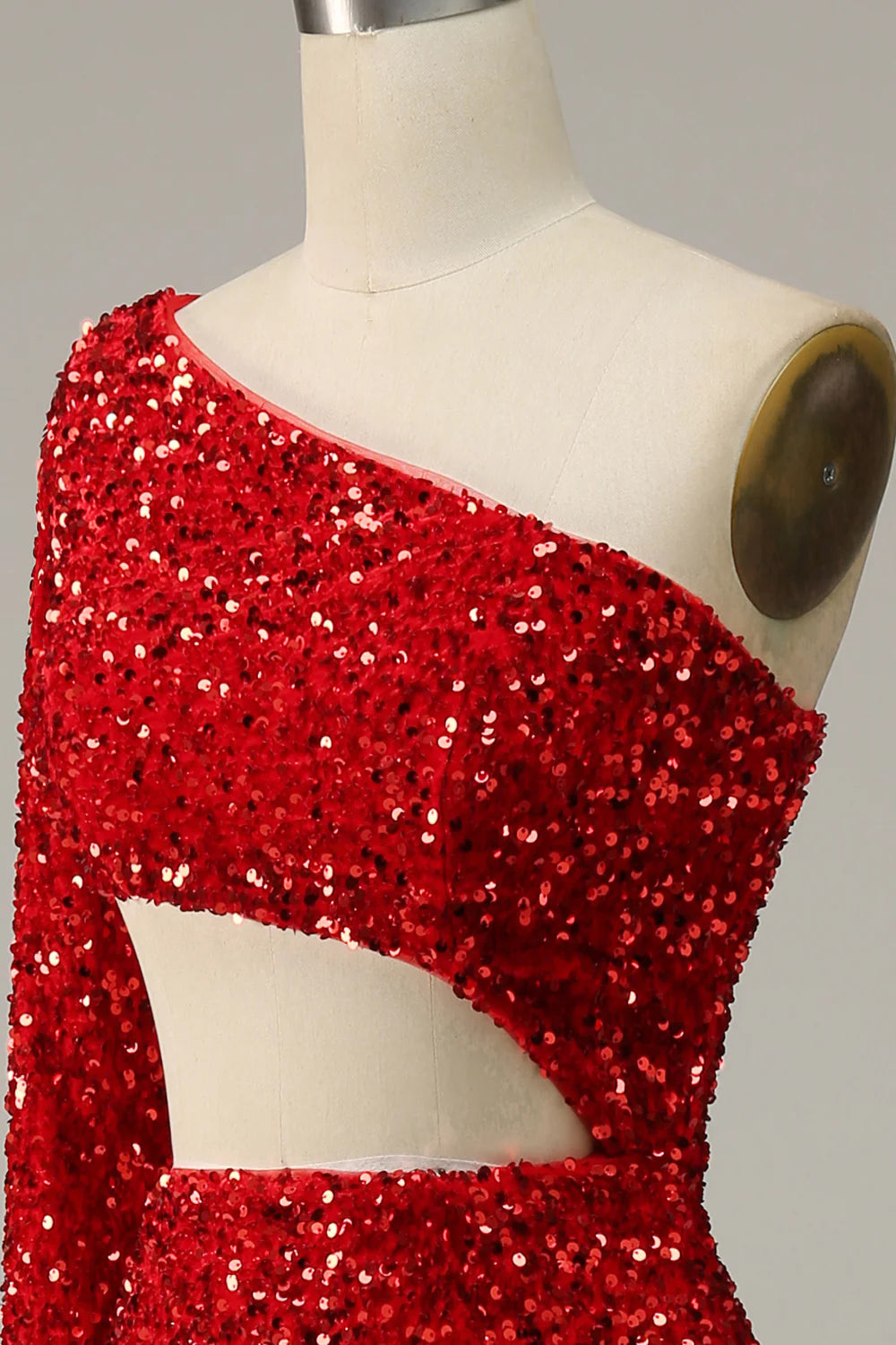 Sleek Glitter Sparking Mermaid Sequins One Shoulder Cut Out Prom Dress with Slit
