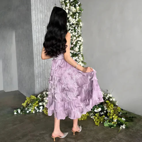Lilac Strapless Wavy Tiered Mini Party Dress Birthday Outfits Cocktail Dresses