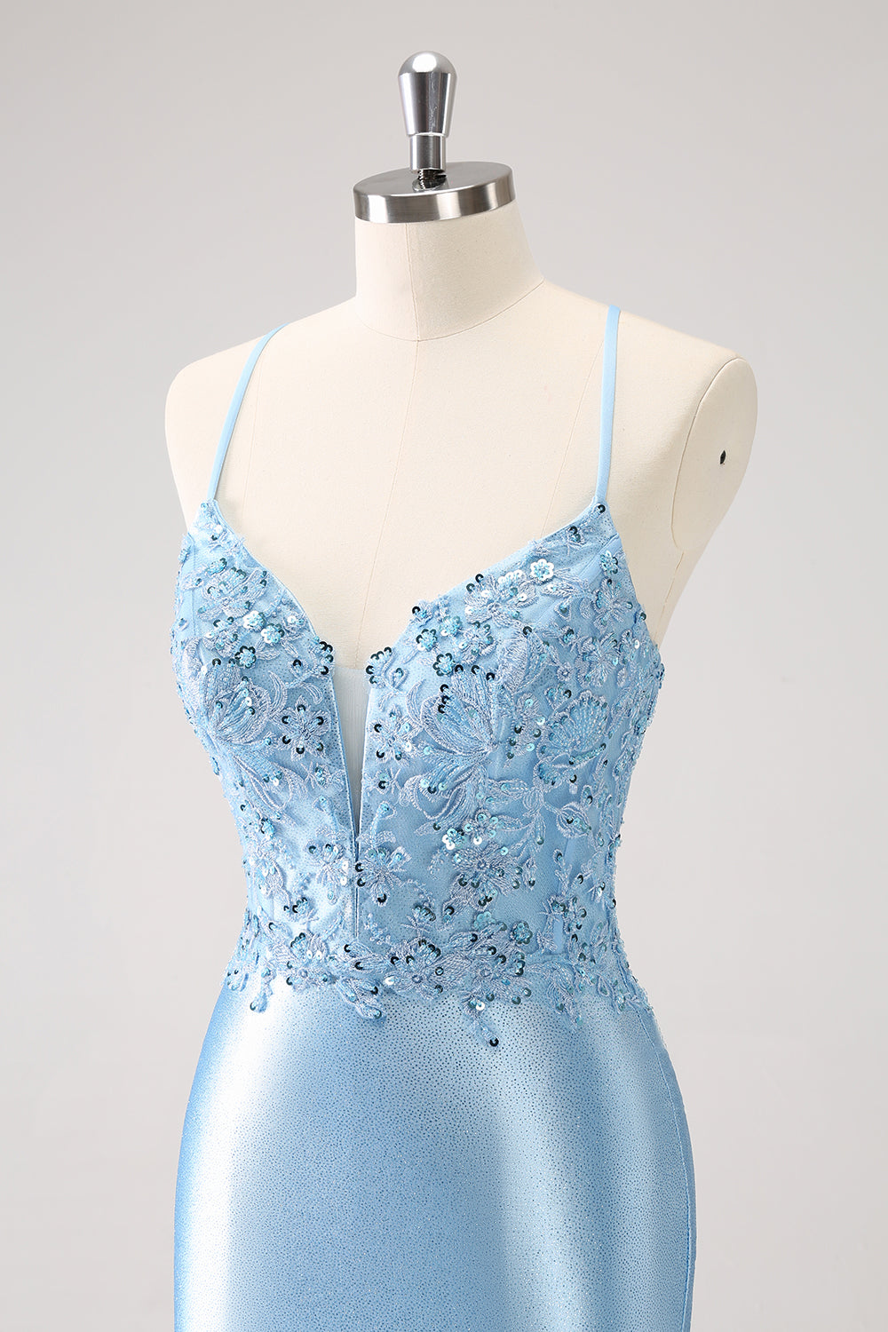 Blue Bodycon Lace Up Back Sequin Short Homecoming Dress with Appliques Sexy