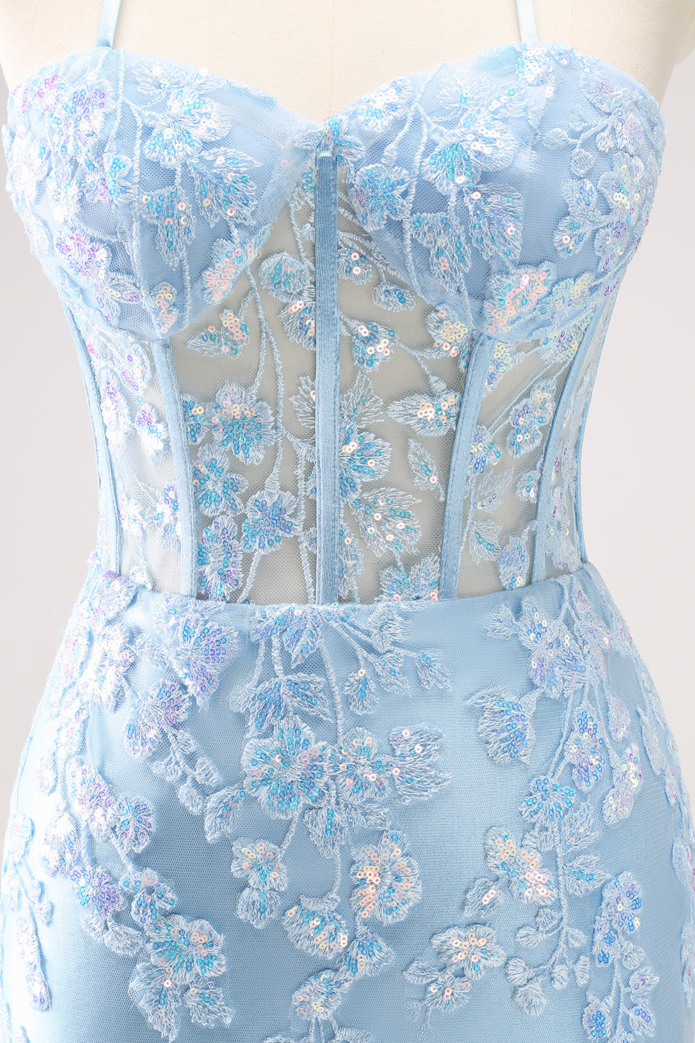 Sparkly Lilac Bodycon Spaghetti Straps Sequin Corset Homecoming Dress with Appliques Beautiful