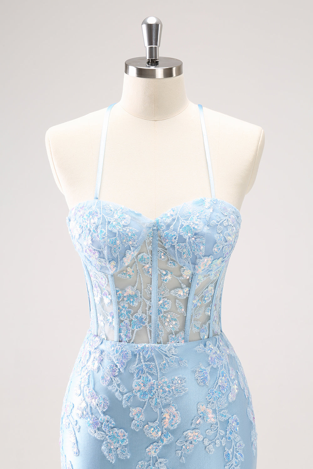 Sparkly Lilac Bodycon Spaghetti Straps Sequin Corset Homecoming Dress with Appliques Beautiful