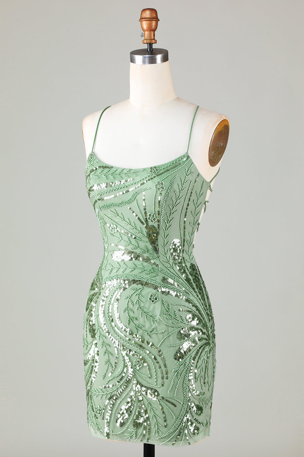 Sparkly Green Sheath Sequin Short Homecoming Dress with Criss Cross Back Beautiful