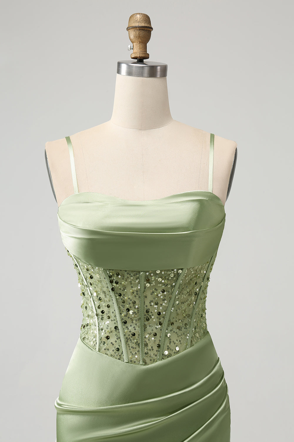 Sparkly Sage Bodycon Sequin Corset Short Homecoming Dress with Slit Sexy