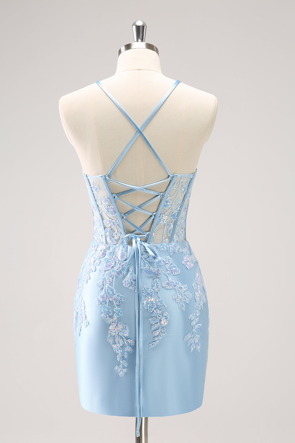 Sparkly Lilac Bodycon Spaghetti Straps Sequin Corset Homecoming Dress with Appliques Beautiful