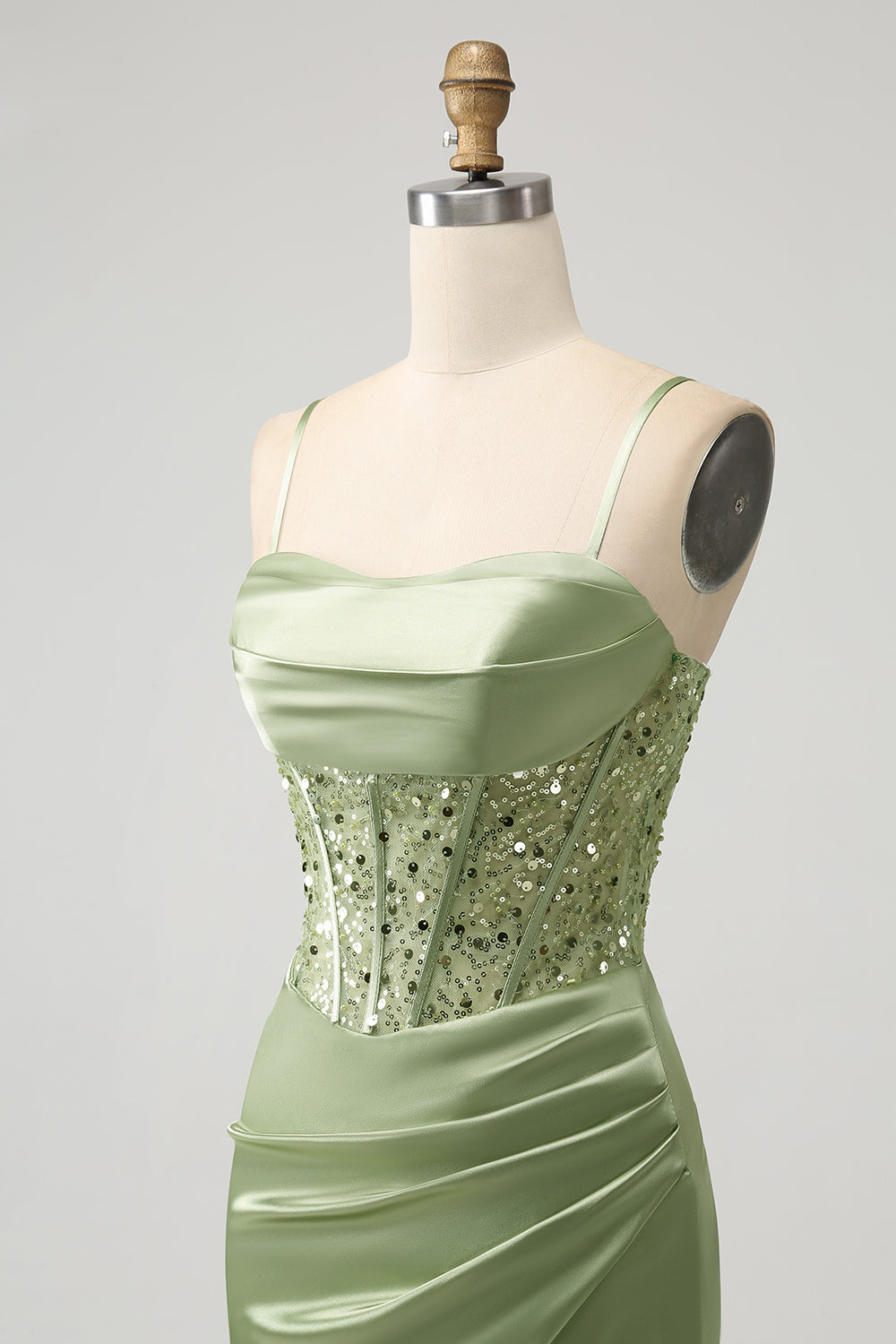 Sparkly Sage Bodycon Sequin Corset Short Homecoming Dress with Slit Sexy
