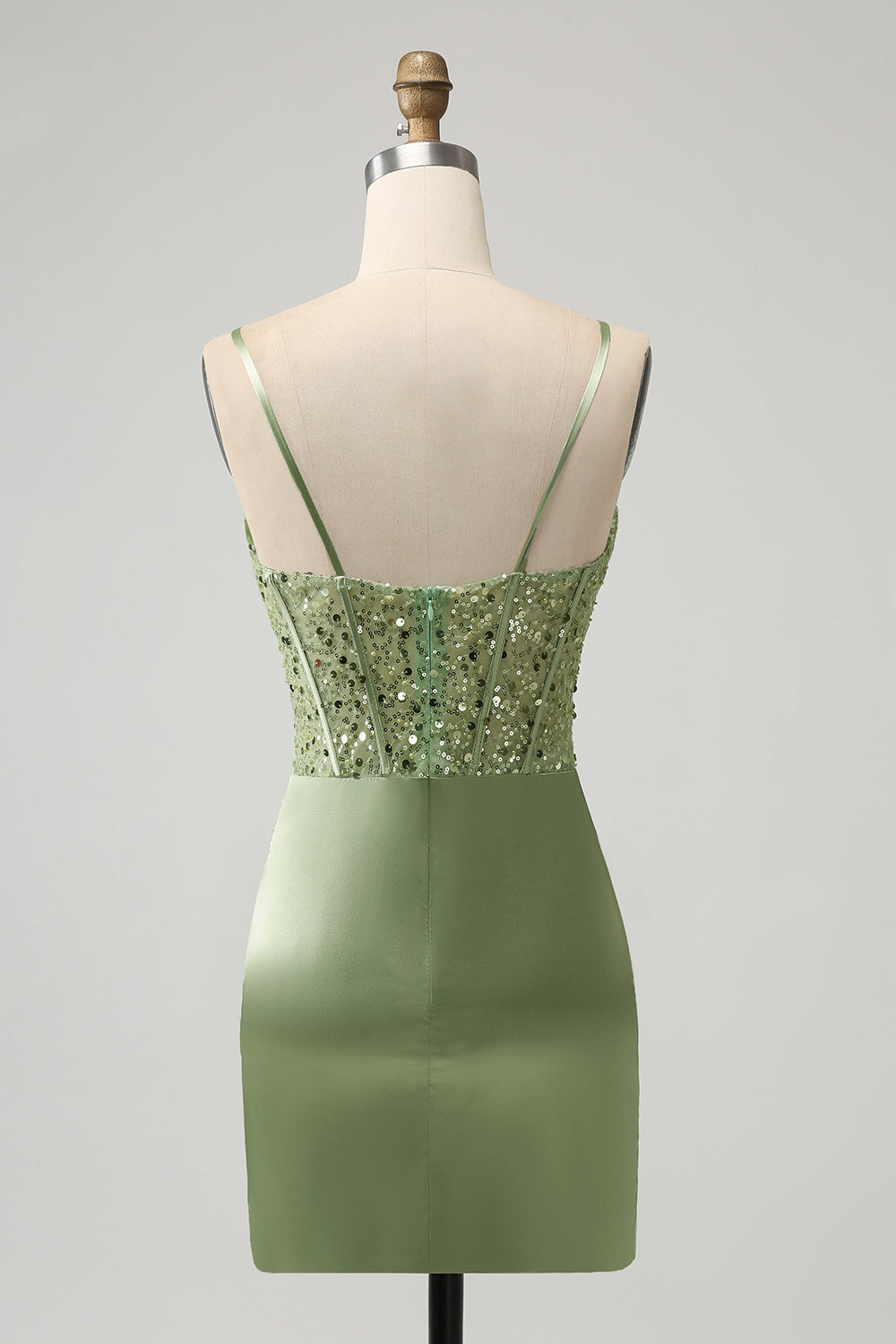 Sparkly Sage Bodycon Sequin Corset Short Homecoming Dress with Slit Sexy