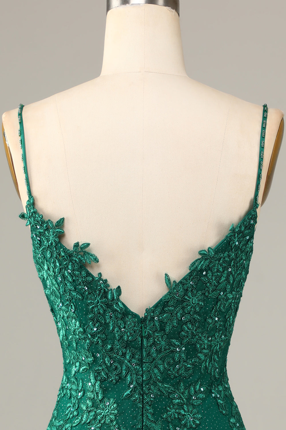 Dark Green Sheath Spaghetti Straps Beaded Short Homecoming Dress with Appliques Sexy