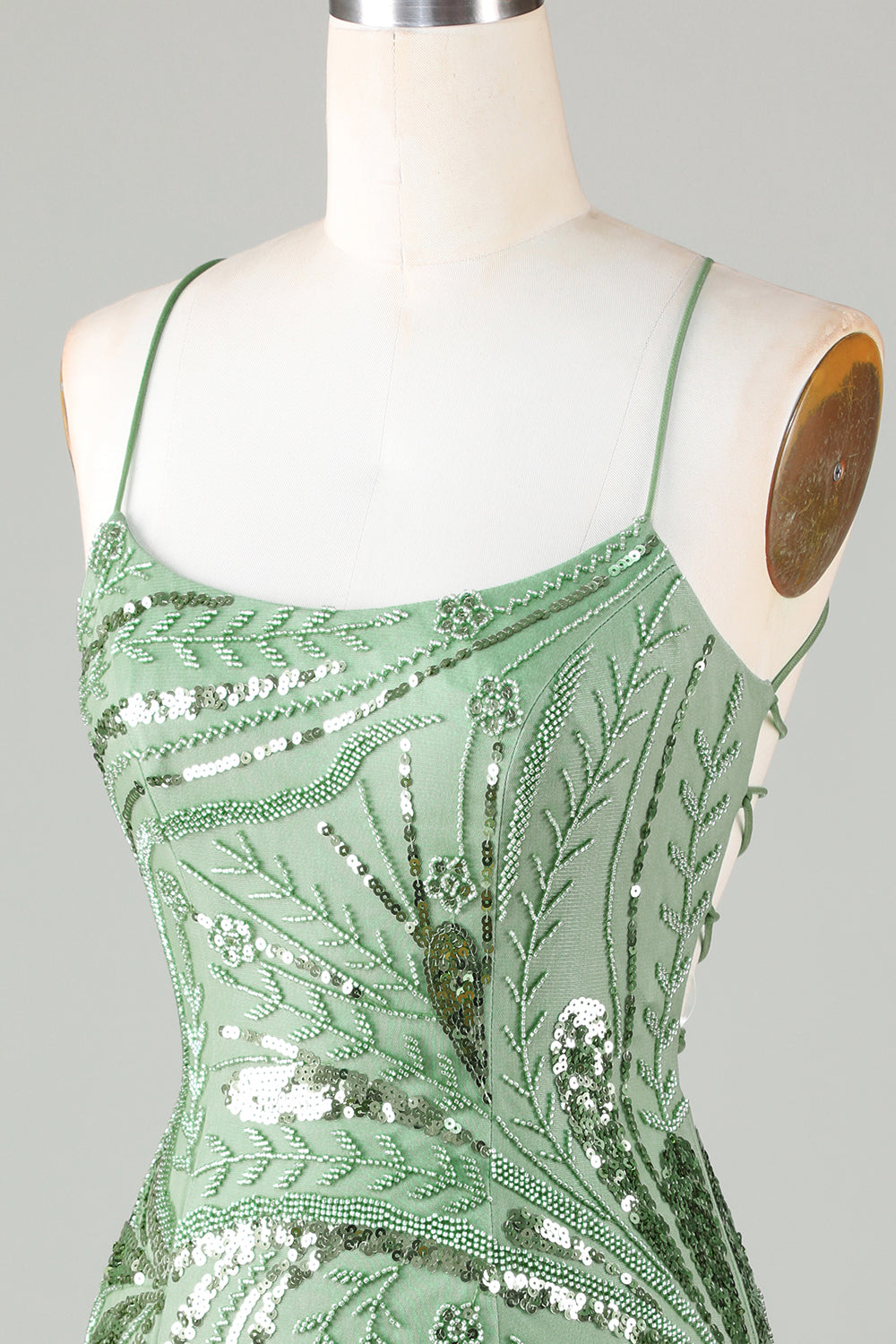 Sparkly Green Sheath Sequin Short Homecoming Dress with Criss Cross Back Beautiful