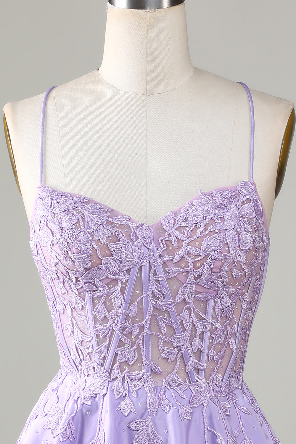 Light Purple Corset A-Line Satin Short Homecoming Dress with Lace Beautiful