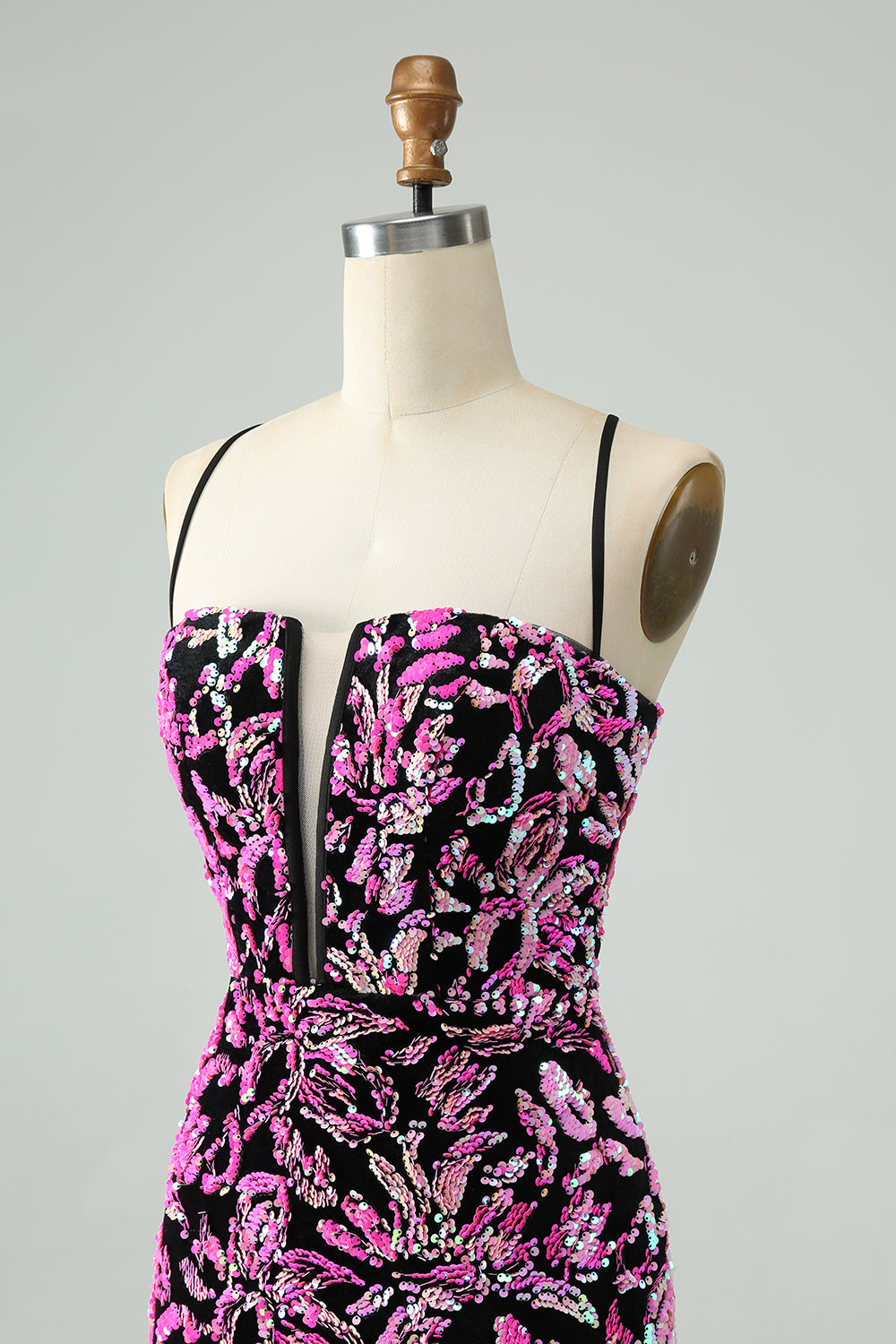 Pretty Fuchsia Black Bodycon Sparkly Sequin Short Homecoming Dress Sexy