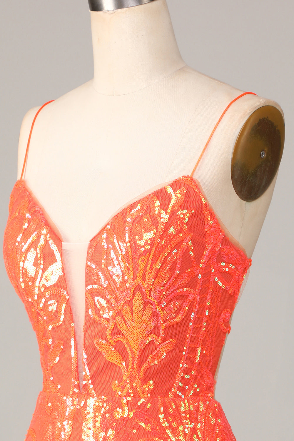 Sparkly Orange Bodycon Spaghetti Straps Sequins Short Homecoming Dress Sexy