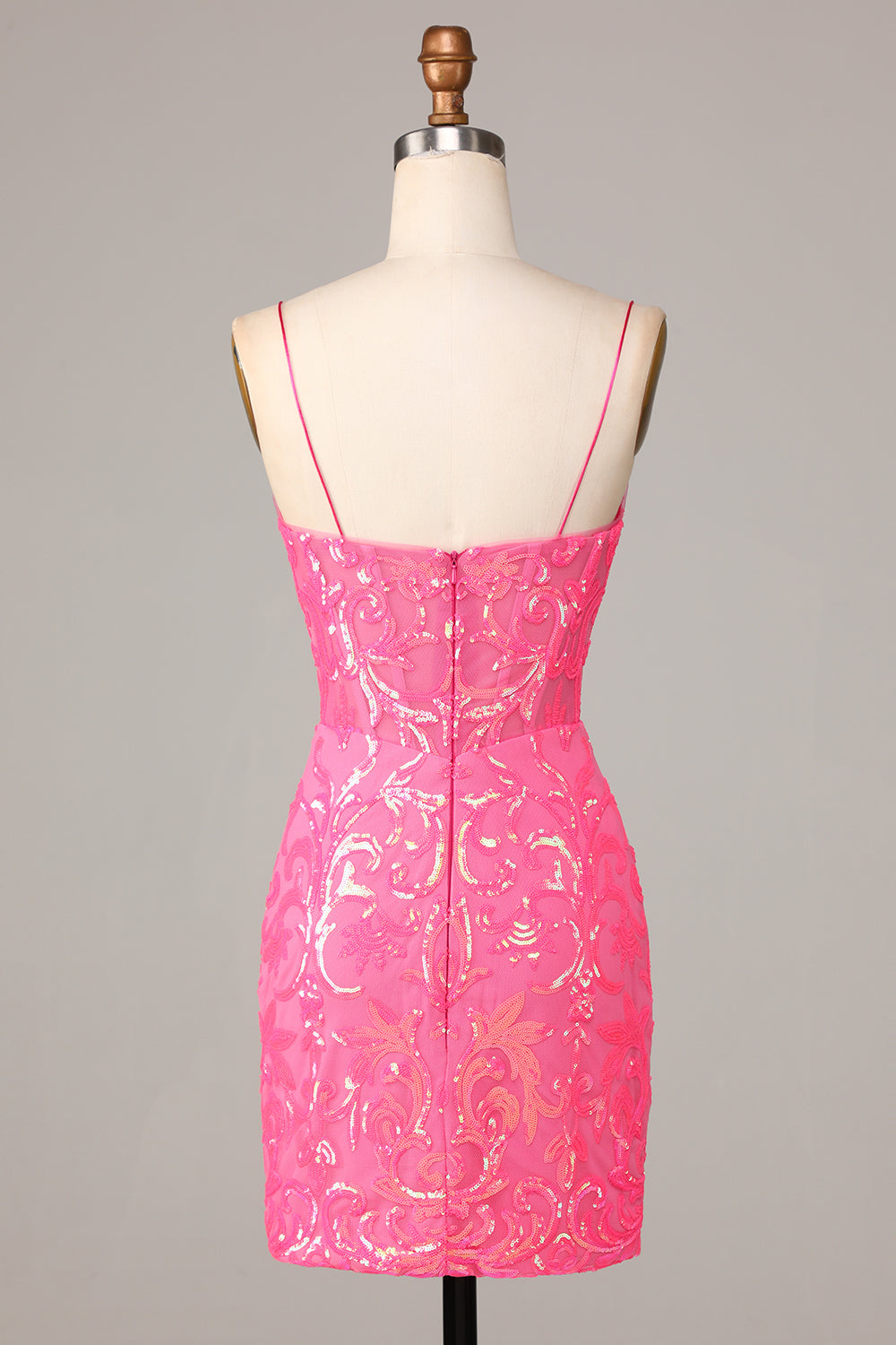 Amazing Sheath Fuchsia Spaghetti Straps Sequins Homecoming Dress Short