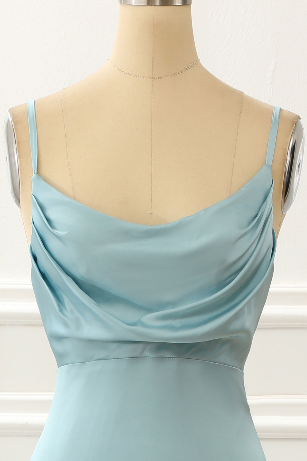 Satin Spaghetti Straps Blue Simple Prom Dress With Slit Party Dress