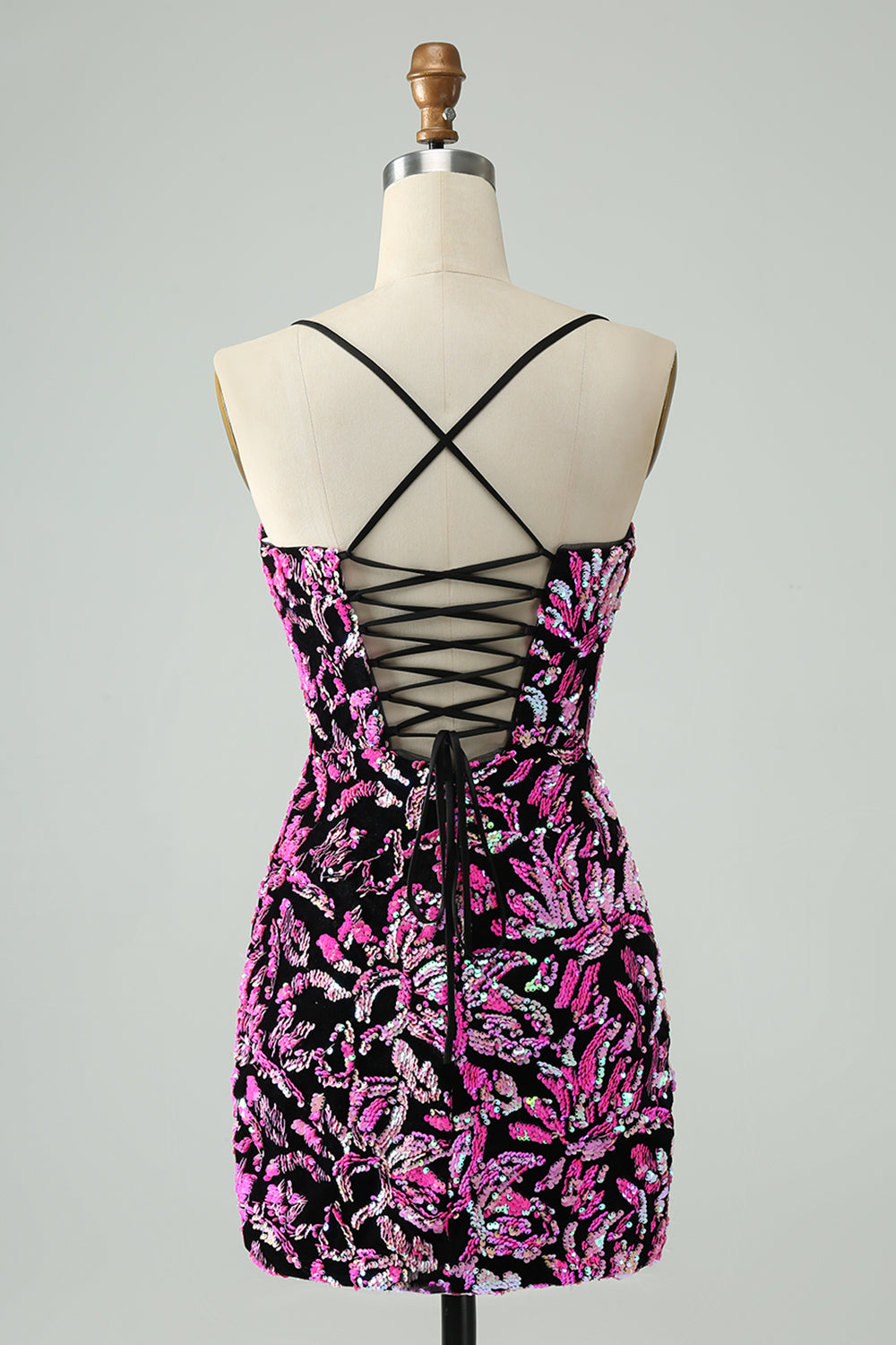 Pretty Fuchsia Black Bodycon Sparkly Sequin Short Homecoming Dress Sexy