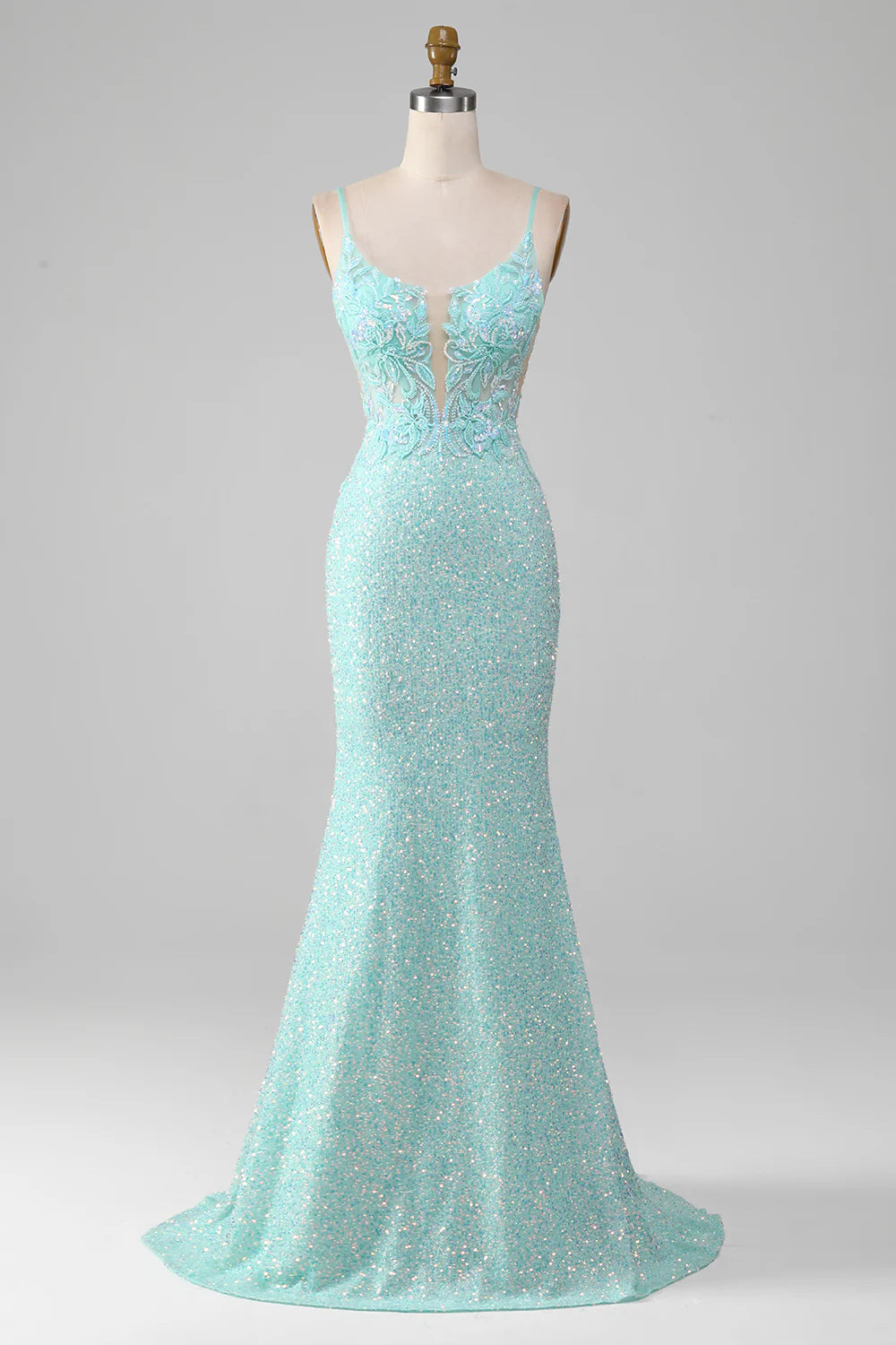 Mermaid Sequins Light Green Sparkly Prom Dress with Slit