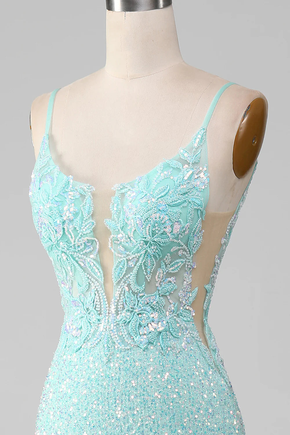 Mermaid Sequins Light Green Sparkly Prom Dress with Slit