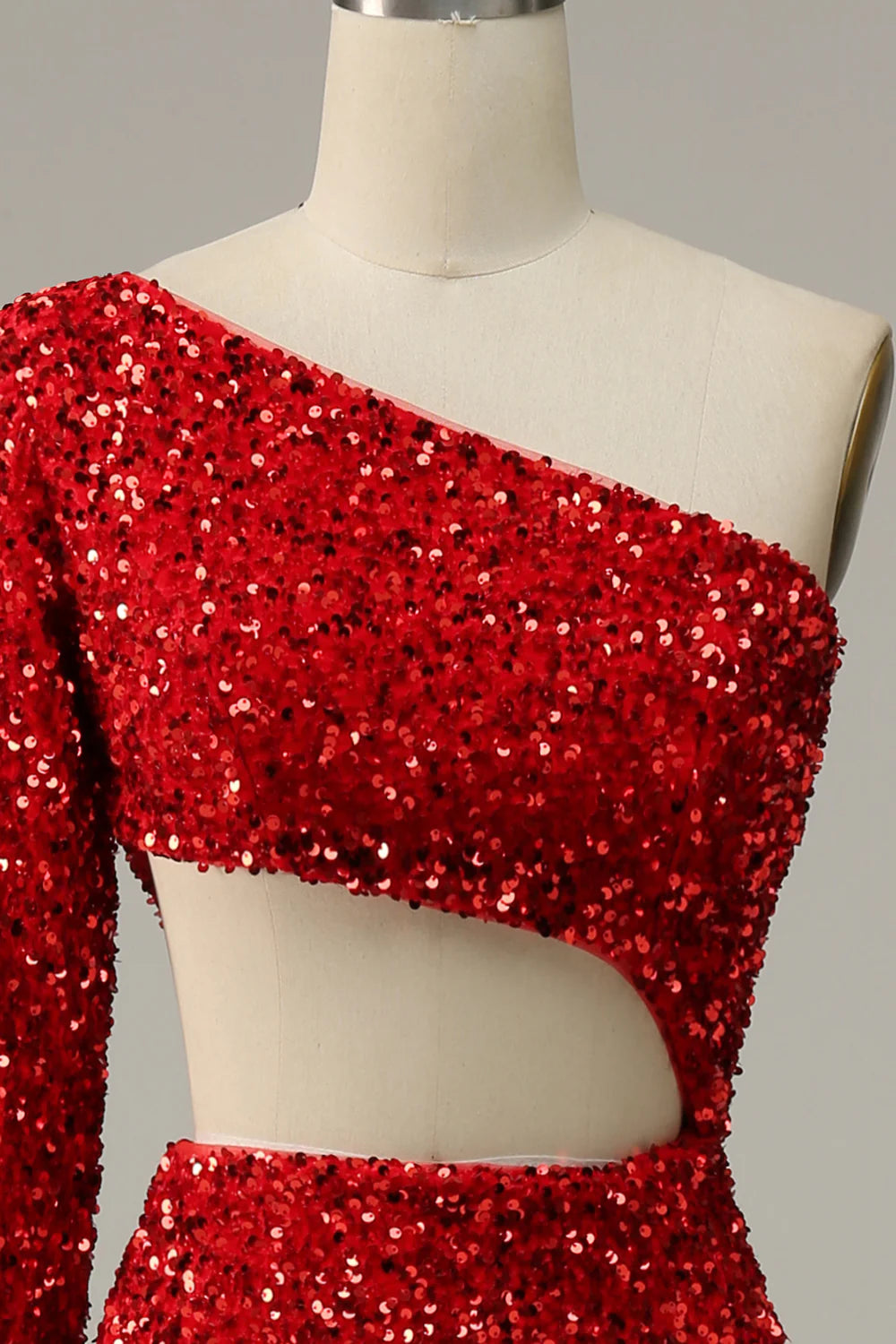 Sleek Glitter Sparking Mermaid Sequins One Shoulder Cut Out Prom Dress with Slit