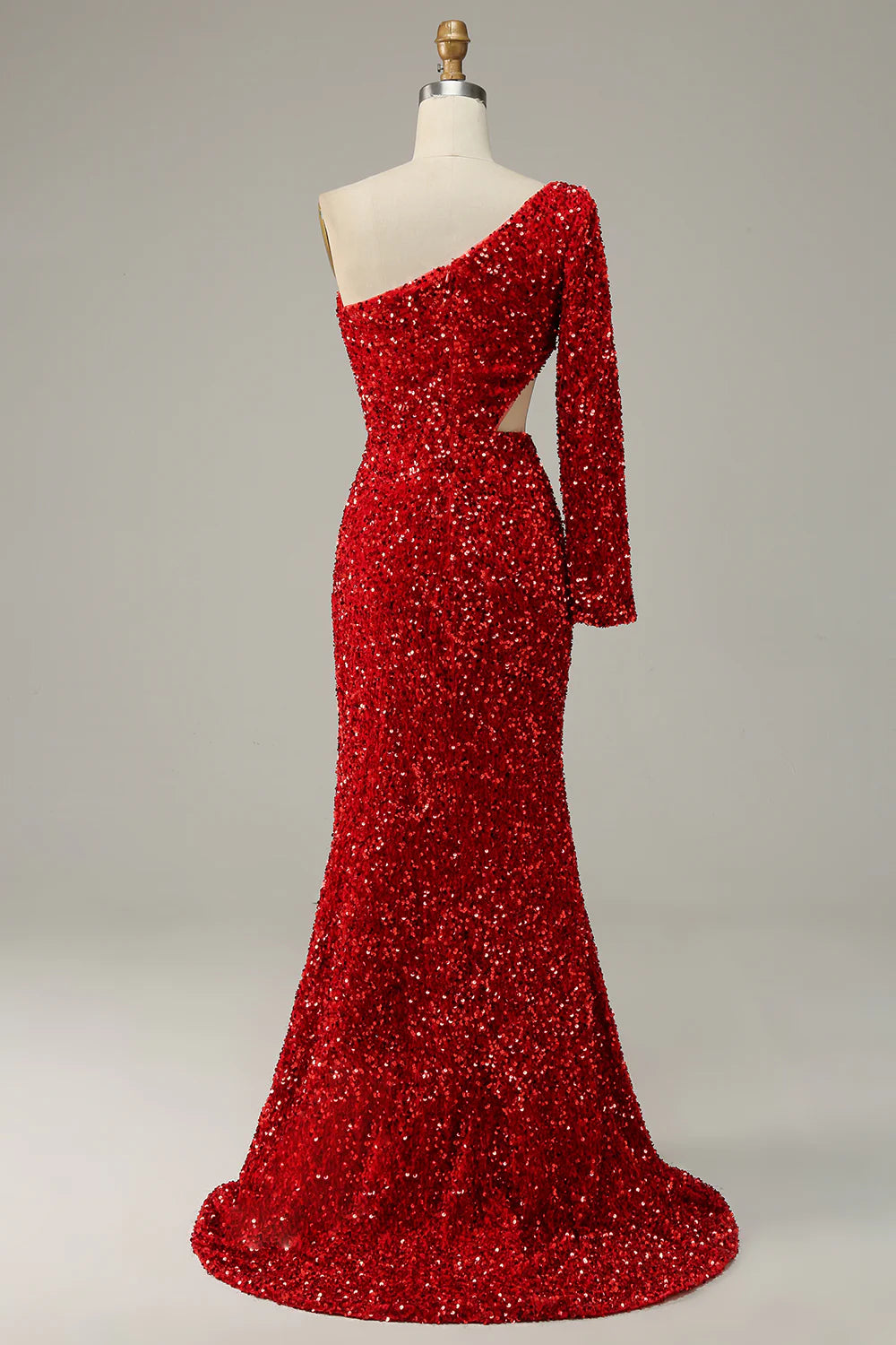 Sleek Glitter Sparking Mermaid Sequins One Shoulder Cut Out Prom Dress with Slit