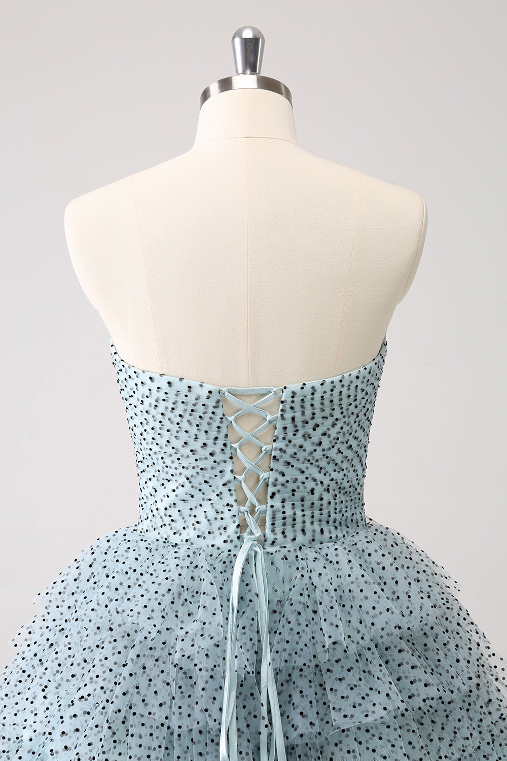 Elegant A Line Strapless Tiered Ruffle Cute Blue Homecoming Dress with Bows Beautiful