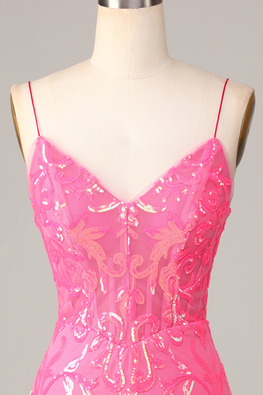 Amazing Sheath Fuchsia Spaghetti Straps Sequins Homecoming Dress Short