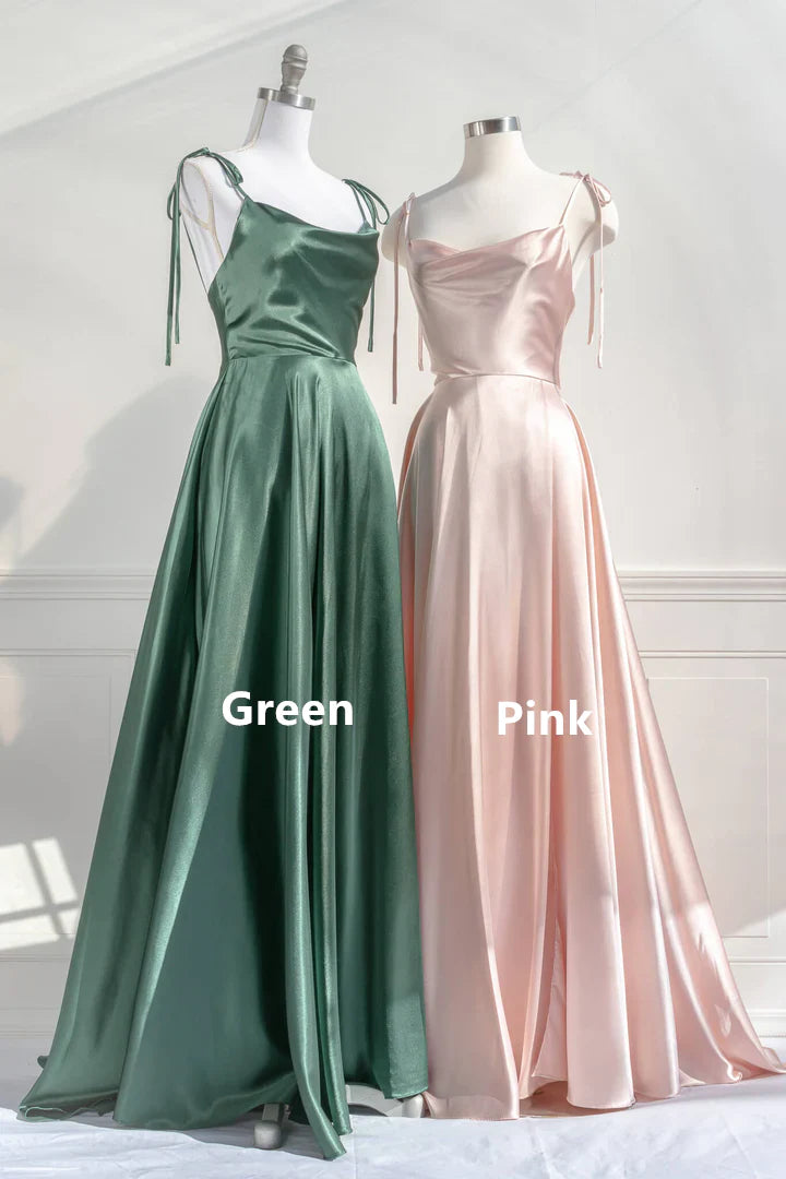 Green Straps Satin A-Line Long Party Dress Bridesmaid Dress Simple Formal Dress