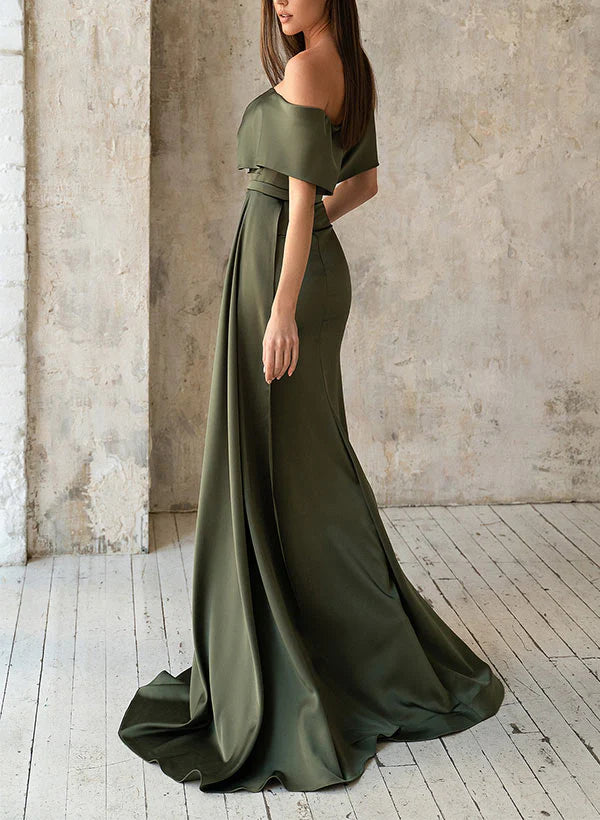 Trumpet/Mermaid Wedding Guest Dresses Off-The-Shoulder Satin Mother Of The Bride Dresses With Split Side
