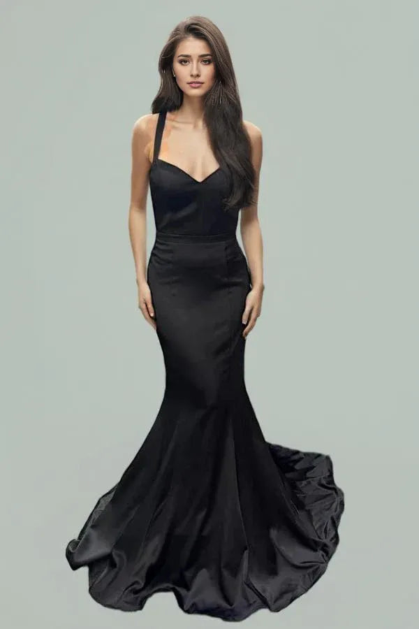 Trumpet/Mermaid Satin V-Neck Long Party Dresses Sweep/Brush Train Dresses