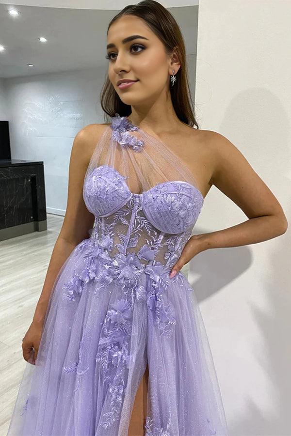 A Line Party Dresses Formal Dresses One Shoulder Tulle Prom Dresses Evening Dresses With Split