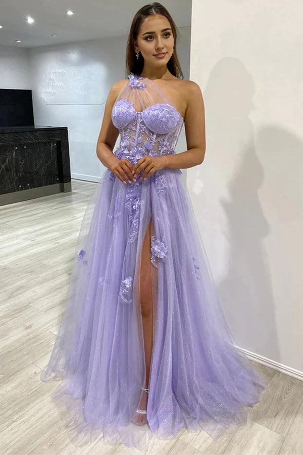 A Line Party Dresses Formal Dresses One Shoulder Tulle Prom Dresses Evening Dresses With Split