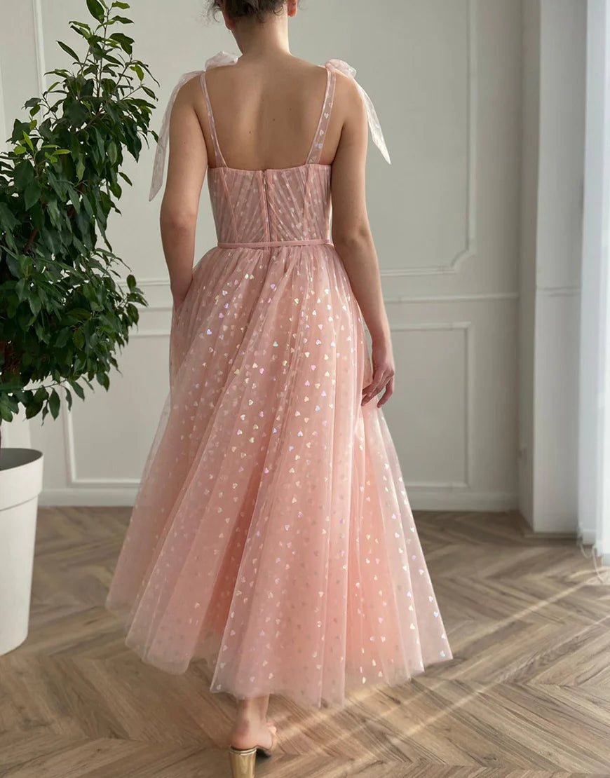 Spaghetti Straps Sweetheart Light Pink Ankle-Length Princess Party Dress