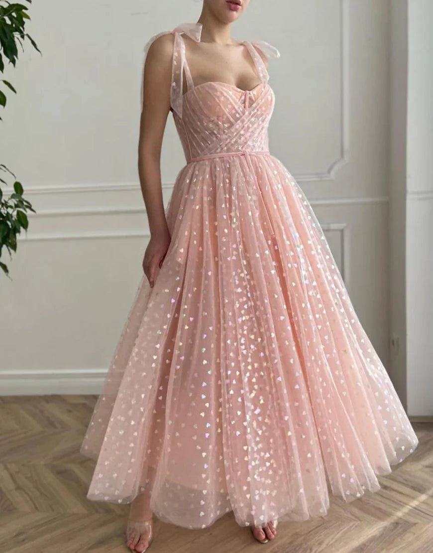 Spaghetti Straps Sweetheart Light Pink Ankle-Length Princess Party Dress