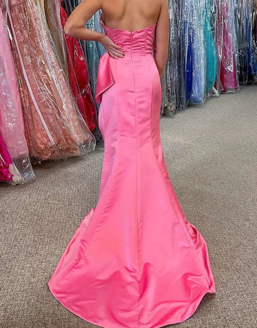 Strapless Sweetheart Hot Pink Prom Dress with Bow