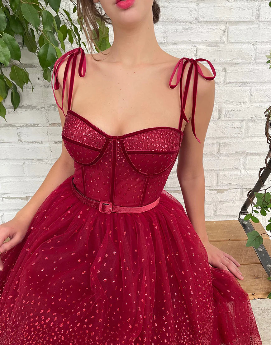 Spaghetti Straps Tulle Glitter Homecoming Dress
