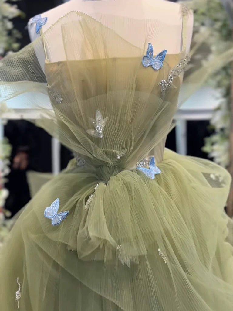 Quinceanera Dresses Princess Cute Prom Dress Tulle A-Line Tulle Green Long Prom Dress Green Tulle Long Sweet 16 Dress