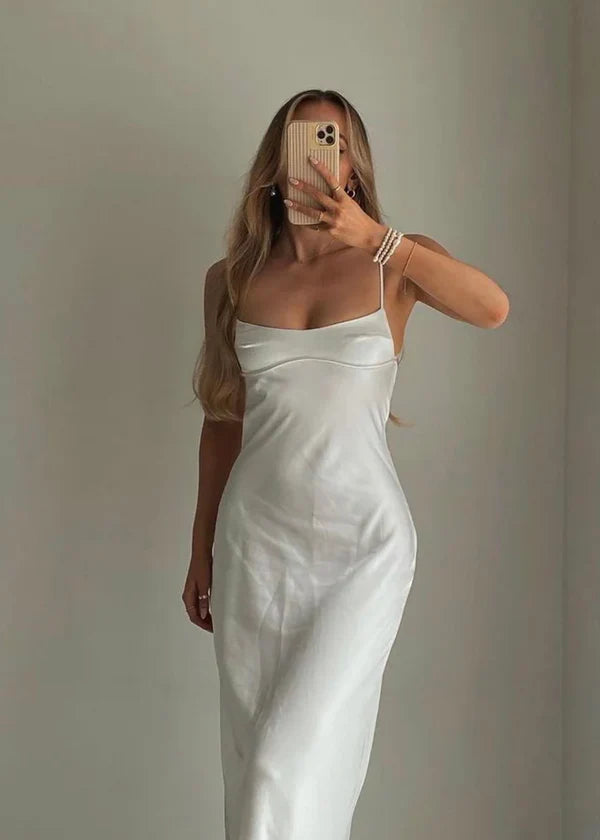 Pink Straps Backless Simple Satin Party Dress Wedding Guest Dress Formal Dress
