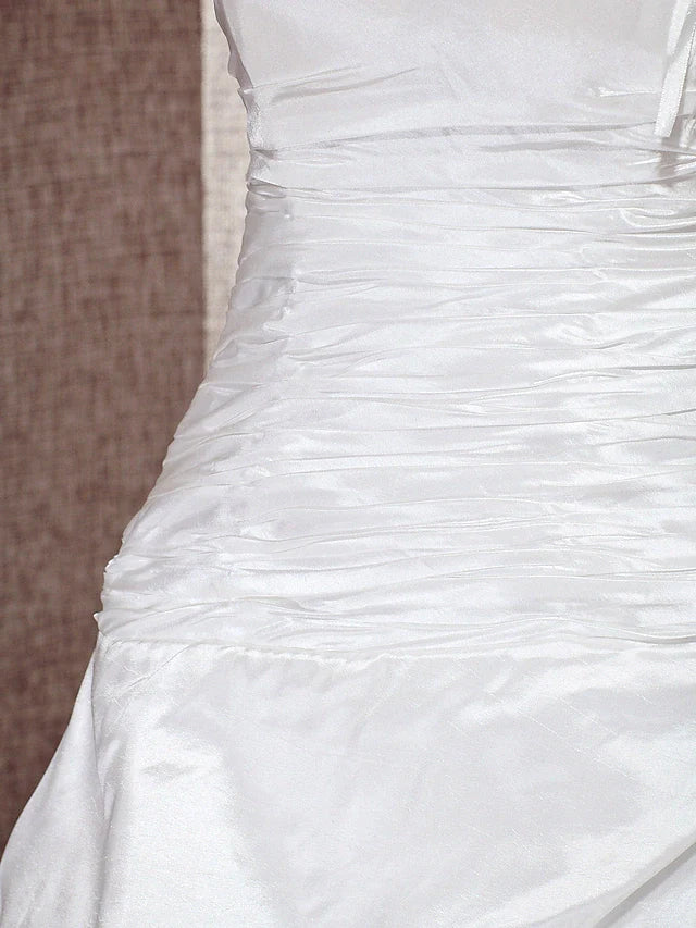 Princess A-Line Ball Gown Wedding Dresses One Shoulder Cathedral Train Taffeta Sleeveless Floor Length 