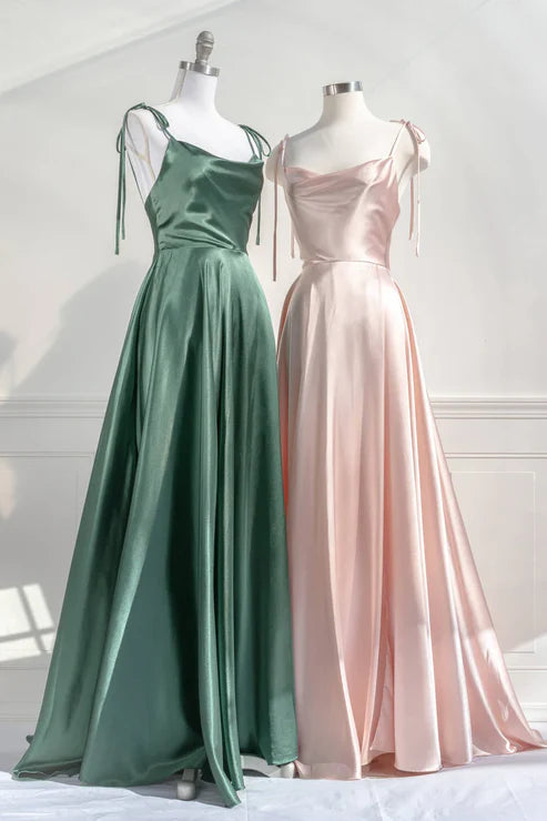 Green Straps Satin A-Line Long Party Dress Bridesmaid Dress Simple Formal Dress