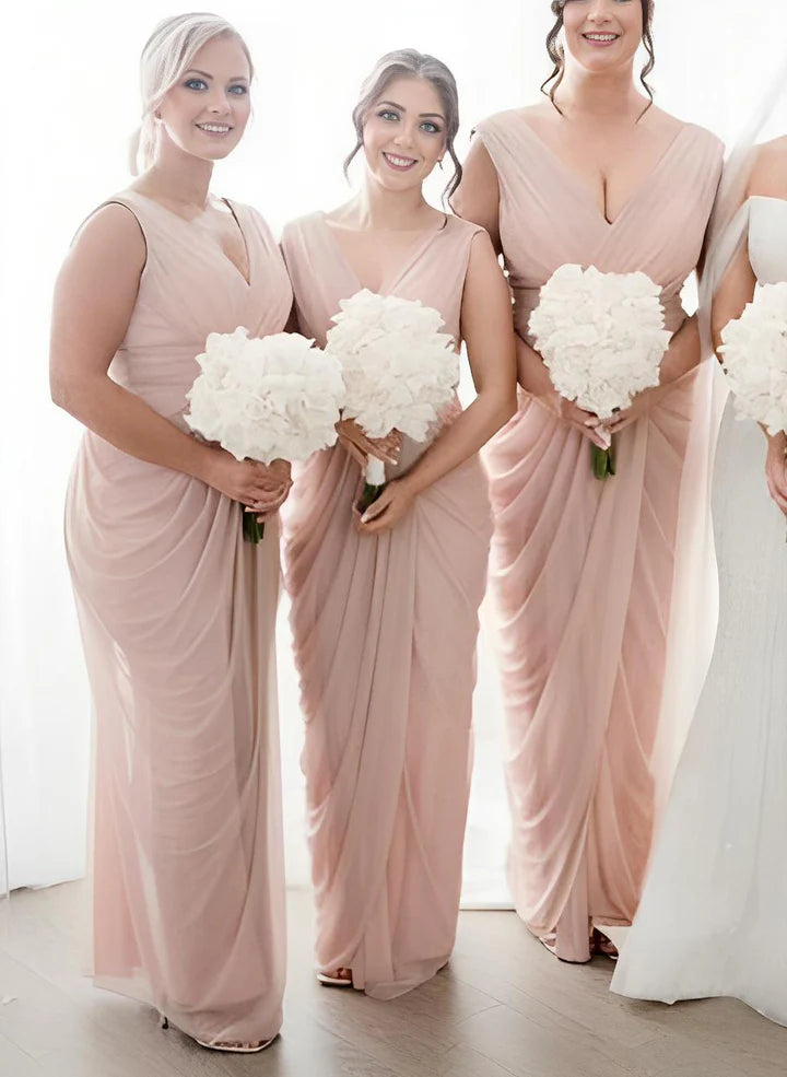 Sheath/Column V-Neck Long Bridesmaid Dresses