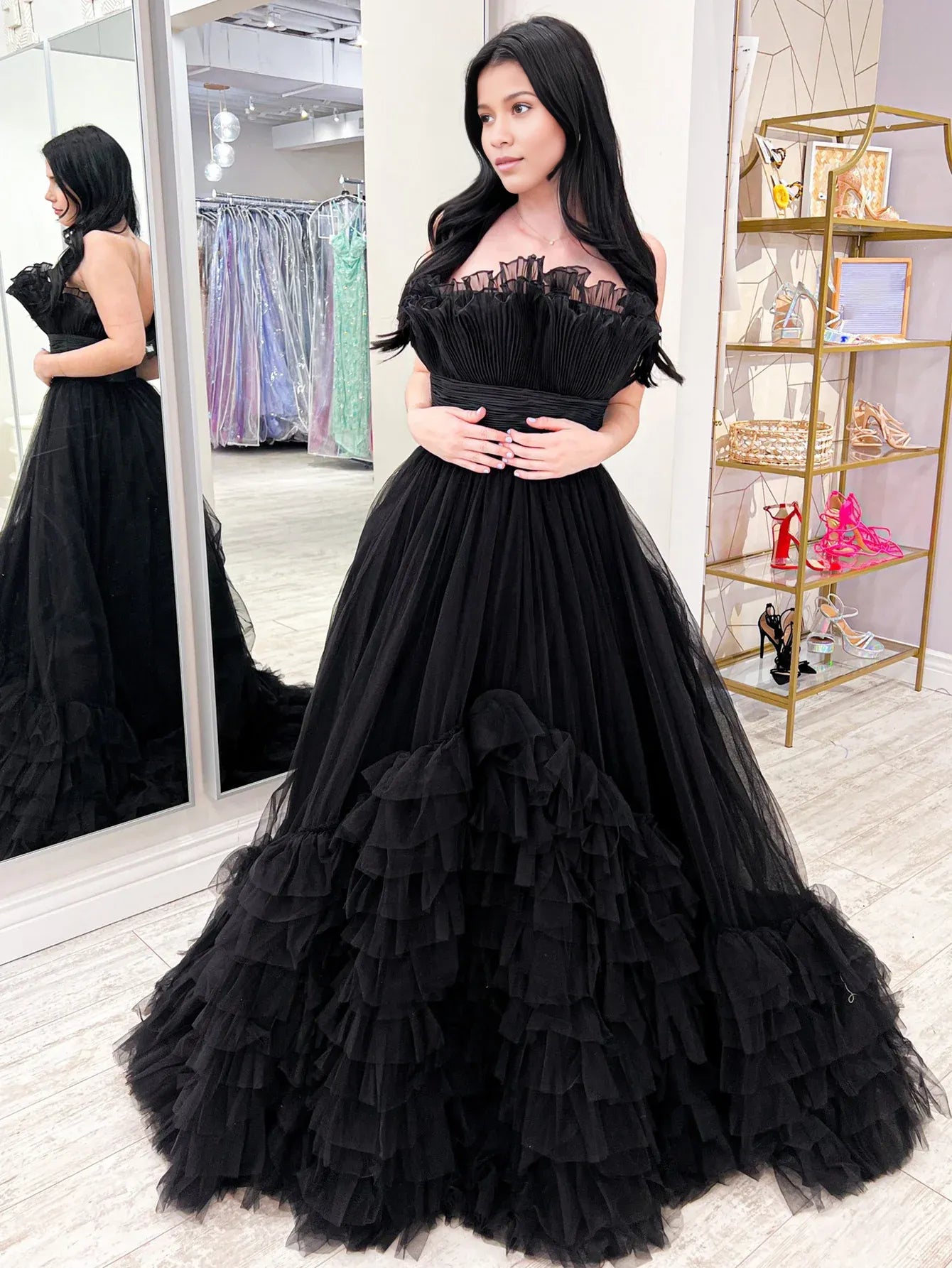 A Line Sweetheart Strapless Princess Long Prom Dress