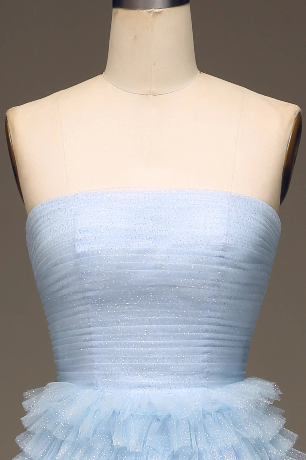 Prom Dresses Wedding Guest Evening Party Court Train Tulle Light Blue Train Sleeveless Tulle Prom Dress with Slit
