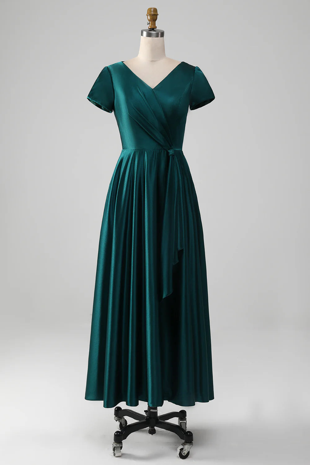 A-line Satin V-neck Pleated Mother of the Bride Dress