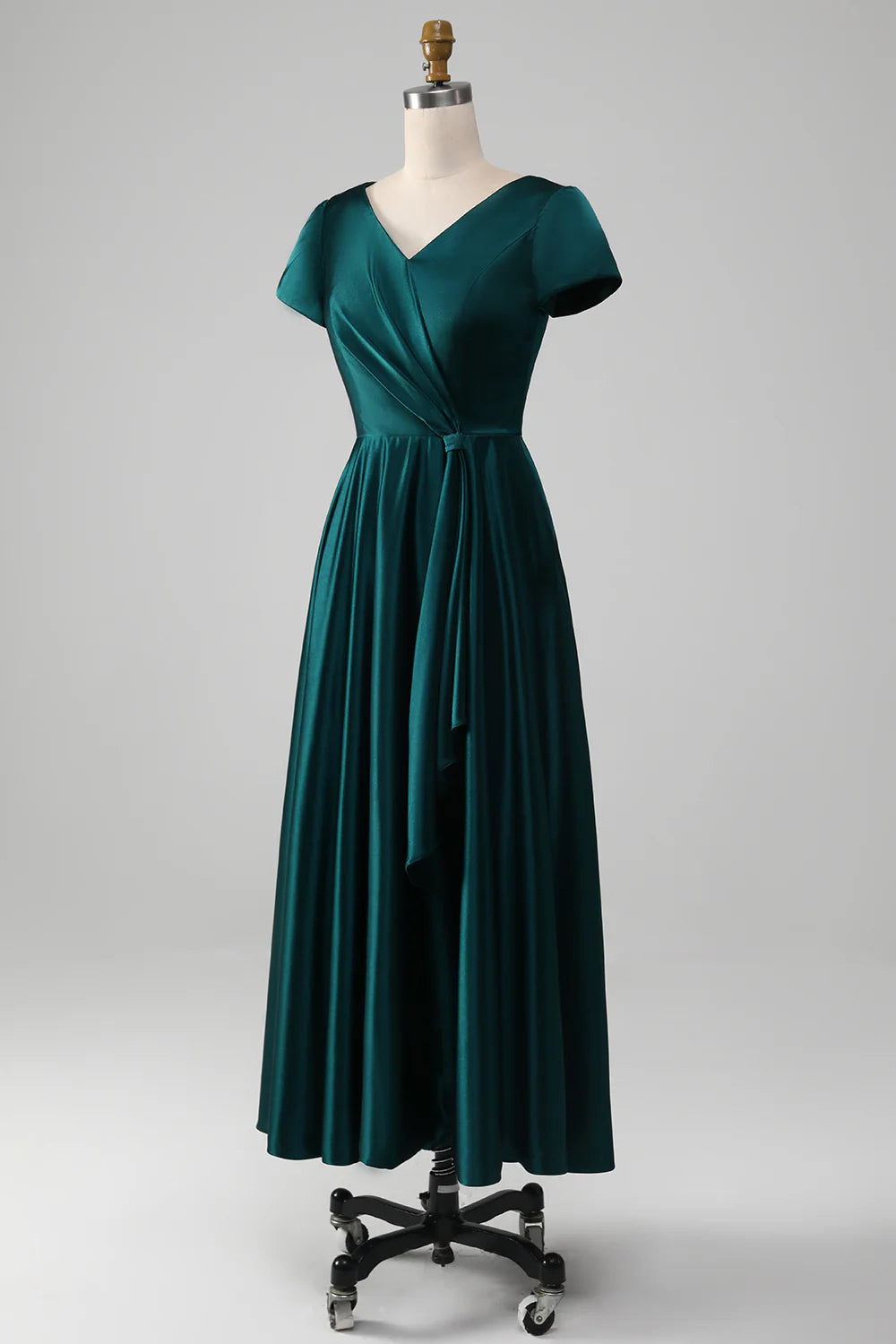 A-line Satin V-neck Pleated Mother of the Bride Dress