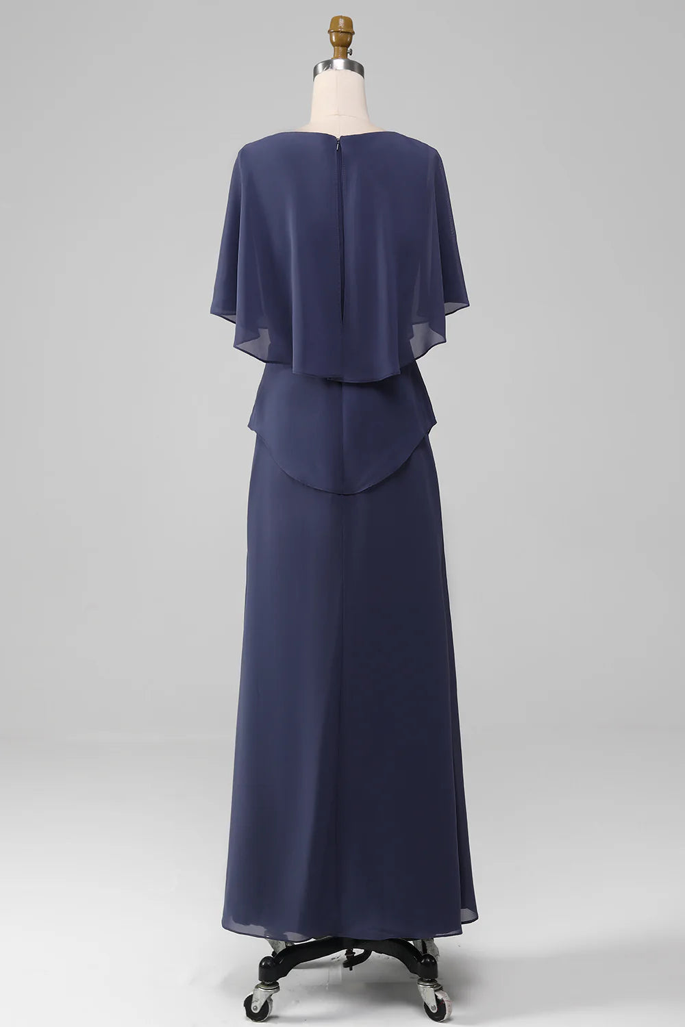 Column Scoop Tea-Length Stormy Chiffon Mother of the Bride Dress