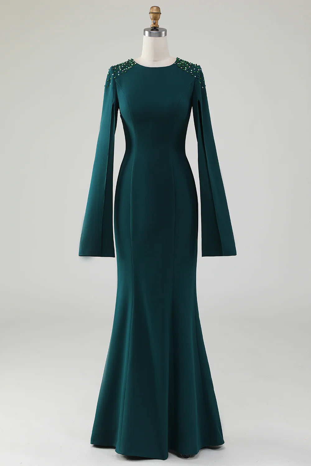 Mermaid Scoop Neck Gown With Beaded Cape Sleeves Mother Of Bride Dresses