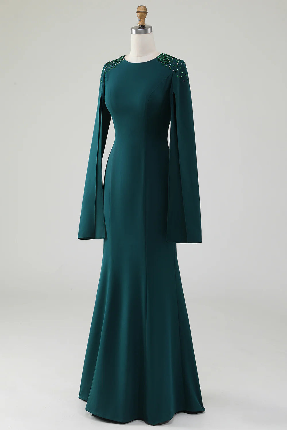 Mermaid Scoop Neck Gown With Beaded Cape Sleeves Mother Of Bride Dresses