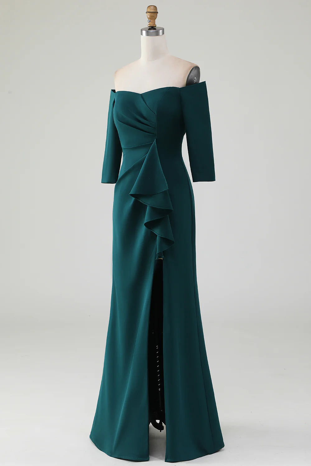 Mermaid Off The Shoulder Cascading Ruffle Mother Of The Bride Dress With Slit