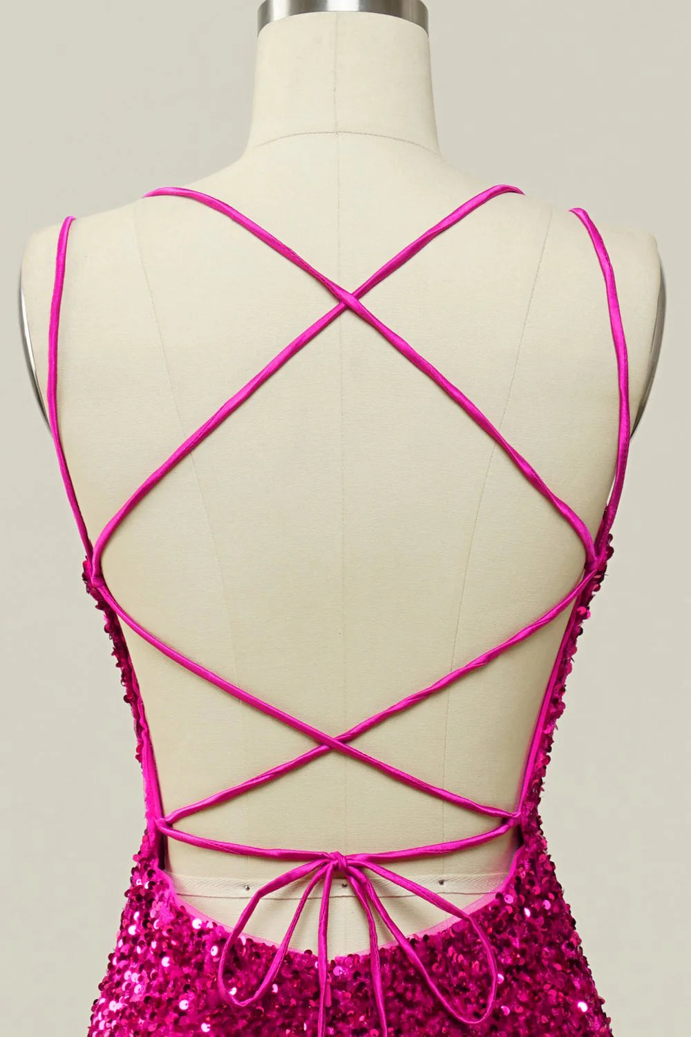 Mermaid Hot Pink Spaghetti Straps Sleek Glitter Sparking Prom Dress with Sequins